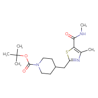 Chemical structure of tert-butyl 4-{[4-methyl-5-(methylcarbamoyl)-1,3-thiazol-2-yl]methyl}piperidine-1-carboxylate - CSSB00941499907