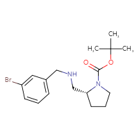 Chemical structure of tert-butyl (2R)-2-({[(3-bromophenyl)methyl]amino}methyl)pyrrolidine-1-carboxylate - CSSB00010186564