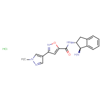 Chemical structure of N-[(1R,2R)-1-amino-2,3-dihydro-1H-inden-2-yl]-3-(1-methyl-1H-pyrazol-4-yl)-1,2-oxazole-5-carboxamide hydrochloride - CSSB00161157014