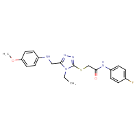 Chemical structure of 2-[(4-ethyl-5-{[(4-methoxyphenyl)amino]methyl}-4H-1,2,4-triazol-3-yl)sulfanyl]-N-(4-fluorophenyl)acetamide - CSSB00121699193