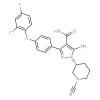 Chemical structure of 5-amino-1-[(3R)-1-cyanopiperidin-3-yl]-3-[4-(2,4-difluorophenoxy)phenyl]-1H-pyrazole-4-carboxamide - CSSB20622560967
