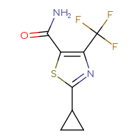 Chemical structure of 2-cyclopropyl-4-(trifluoromethyl)-1,3-thiazole-5-carboxamide - CSSB21043402860