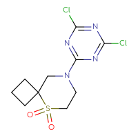 Chemical structure of 8-(4,6-dichloro-1,3,5-triazin-2-yl)-5λ⁶-thia-8-azaspiro[3.5]nonane-5,5-dione - CSSB02532041392