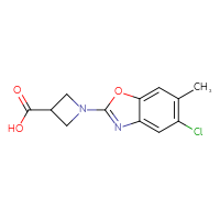 Chemical structure of 1-(5-chloro-6-methyl-1,3-benzoxazol-2-yl)azetidine-3-carboxylic acid - CSSB00020624179