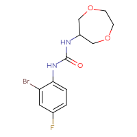 Chemical structure of 3-(2-bromo-4-fluorophenyl)-1-(1,4-dioxepan-6-yl)urea - CSSB02021645382
