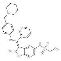 Chemical structure of N-[(3Z)-2-oxo-3-[phenyl({4-[(piperidin-1-yl)methyl]phenyl}amino)methylidene]-2,3-dihydro-1H-indol-5-yl]ethane-1-sulfonamide - CSSB00020641831