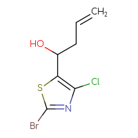 Chemical structure of 1-(2-bromo-4-chloro-1,3-thiazol-5-yl)but-3-en-1-ol - CSSB21246456895