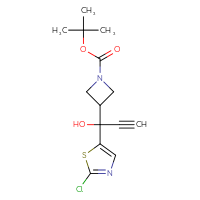 Chemical structure of tert-butyl 3-[1-(2-chloro-1,3-thiazol-5-yl)-1-hydroxyprop-2-yn-1-yl]azetidine-1-carboxylate - CSSB20843410769