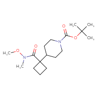 Chemical structure of tert-butyl 4-{1-[methoxy(methyl)carbamoyl]cyclobutyl}piperidine-1-carboxylate - CSSB01213301072