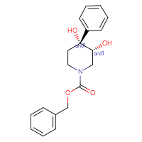 Chemical structure of rac-benzyl (3R,4R)-3,4-dihydroxy-4-phenylpiperidine-1-carboxylate - CSSB03608626676