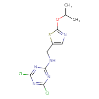 Chemical structure of 4,6-dichloro-N-{[2-(propan-2-yloxy)-1,3-thiazol-5-yl]methyl}-1,3,5-triazin-2-amine - CSSB20871888275