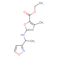 Chemical structure of ethyl 4-methyl-2-{[1-(1,2-oxazol-3-yl)ethyl]amino}-1,3-oxazole-5-carboxylate - CSSB01196204480