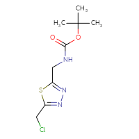 Chemical structure of tert-butyl N-{[5-(chloromethyl)-1,3,4-thiadiazol-2-yl]methyl}carbamate - CSSB02125647572
