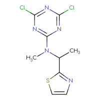 Chemical structure of 4,6-dichloro-N-methyl-N-[1-(1,3-thiazol-2-yl)ethyl]-1,3,5-triazin-2-amine - CSSB00131640684