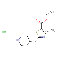 Chemical structure of ethyl 4-methyl-2-[(piperidin-4-yl)methyl]-1,3-thiazole-5-carboxylate hydrochloride - CSSB00025784890