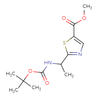 Chemical structure of methyl 2-(1-{[(tert-butoxy)carbonyl]amino}ethyl)-1,3-thiazole-5-carboxylate - CSSB00025713149