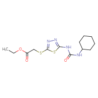 Chemical structure of ethyl 2-({5-[(cyclohexylcarbamoyl)amino]-1,3,4-thiadiazol-2-yl}sulfanyl)acetate - CSSB00025729784
