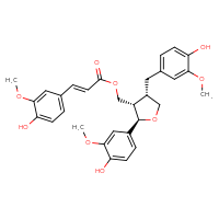 Chemical structure of [(2R,3S,4S)-2-(4-hydroxy-3-methoxyphenyl)-4-[(4-hydroxy-3-methoxyphenyl)methyl]oxolan-3-yl]methyl (2E)-3-(4-hydroxy-3-methoxyphenyl)prop-2-enoate - CSSB00137410410