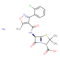 Chemical structure of (2S,5R,6R)-6-[3-(2-chlorophenyl)-5-methyl-1,2-oxazole-4-amido]-3,3-dimethyl-7-oxo-4-thia-1-azabicyclo[3.2.0]heptane-2-carboxylic acid sodium - CSSB14880532172