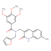 Chemical structure of N-[(furan-2-yl)methyl]-3,4,5-trimethoxy-N-[(7-methyl-2-oxo-1,2-dihydroquinolin-3-yl)methyl]benzamide - CSSB00121611239