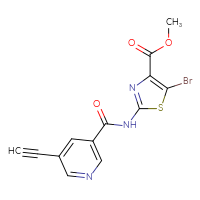 Chemical structure of methyl 5-bromo-2-(5-ethynylpyridine-3-amido)-1,3-thiazole-4-carboxylate - CSSB21531608920
