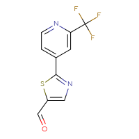 Chemical structure of 2-[2-(trifluoromethyl)pyridin-4-yl]-1,3-thiazole-5-carbaldehyde - CSSB02160671279
