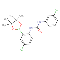 Chemical structure of 3-[4-chloro-2-(4,4,5,5-tetramethyl-1,3,2-dioxaborolan-2-yl)phenyl]-1-(3-chlorophenyl)urea - CSSB21332086079