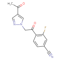 Chemical structure of 4-[2-(4-acetyl-1H-pyrazol-1-yl)acetyl]-3-fluorobenzonitrile - CSSB21332094991