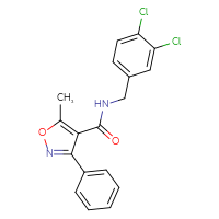 Chemical structure of N-[(3,4-dichlorophenyl)methyl]-5-methyl-3-phenyl-1,2-oxazole-4-carboxamide - CSSB00046247561