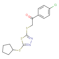 Chemical structure of 1-(4-chlorophenyl)-2-{[5-(cyclopentylsulfanyl)-1,3,4-thiadiazol-2-yl]sulfanyl}ethan-1-one - CSSB00025733885