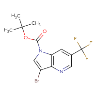 Chemical structure of tert-butyl 3-bromo-6-(trifluoromethyl)-1H-pyrrolo[3,2-b]pyridine-1-carboxylate - CSSB21332146852