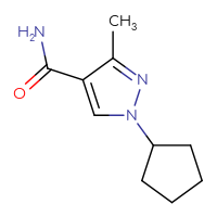 Chemical structure of 1-cyclopentyl-3-methyl-1H-pyrazole-4-carboxamide - CSSB00102734165