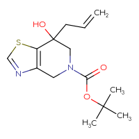 Chemical structure of tert-butyl 7-hydroxy-7-(prop-2-en-1-yl)-4H,5H,6H,7H-[1,3]thiazolo[4,5-c]pyridine-5-carboxylate - CSSB06656800511