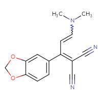 Chemical structure of 2-[1-(2H-1,3-benzodioxol-5-yl)-3-(dimethylamino)prop-2-en-1-ylidene]propanedinitrile - CSSB02125602688