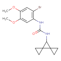 Chemical structure of 1-(2-bromo-4,5-dimethoxyphenyl)-3-{dispiro[2.0.2⁴.1³]heptan-7-yl}urea - CSSB01226027207