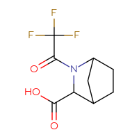 Chemical structure of 2-(2,2,2-trifluoroacetyl)-2-azabicyclo[2.2.1]heptane-3-carboxylic acid - CSSB00119387650