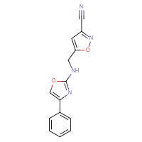 Chemical structure of 5-{[(4-phenyl-1,3-oxazol-2-yl)amino]methyl}-1,2-oxazole-3-carbonitrile - CSSB21495882989