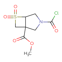 Chemical structure of methyl 3-(carbonochloridoyl)-6,6-dioxo-6λ⁶-thia-3-azabicyclo[3.2.0]heptane-1-carboxylate - CSSB14999591290