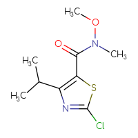 Chemical structure of 2-chloro-N-methoxy-N-methyl-4-(propan-2-yl)-1,3-thiazole-5-carboxamide - CSSB14789611683