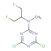 Chemical structure of 4,6-dichloro-N-(1,3-difluoropropan-2-yl)-N-methyl-1,3,5-triazin-2-amine - CSSB06431978886