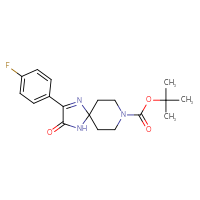 Chemical structure of tert-butyl 2-(4-fluorophenyl)-3-oxo-1,4,8-triazaspiro[4.5]dec-1-ene-8-carboxylate - CSSB03436983282