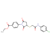 Chemical structure of ethyl 4-[3-({[(4-chlorophenyl)carbamoyl]methyl}sulfanyl)-2,5-dioxopyrrolidin-1-yl]benzoate - CSSB00132461694