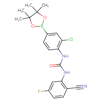 Chemical structure of 3-[2-chloro-4-(4,4,5,5-tetramethyl-1,3,2-dioxaborolan-2-yl)phenyl]-1-(2-cyano-5-fluorophenyl)urea - CSSB21332084639