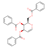 Chemical structure of (2R,3R,4R)-3-(benzoyloxy)-2-[(benzoyloxy)methyl]-3,4-dihydro-2H-pyran-4-yl benzoate - CSSB00020658602