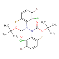 Chemical structure of [(3-bromo-2-chloro-6-fluorophenyl)[(3-bromo-2-chloro-6-fluorophenyl)[(tert-butoxy)carbonyl]amino]amino](tert-butoxy)methanone - CSSB02495360571