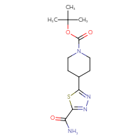 Chemical structure of tert-butyl 4-(5-carbamoyl-1,3,4-thiadiazol-2-yl)piperidine-1-carboxylate - CSSB02270739942