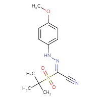 Chemical structure of (Z)-N-(4-methoxyphenyl)-1-(2-methylpropane-2-sulfonyl)methanecarbohydrazonoyl cyanide - CSSB00025731414