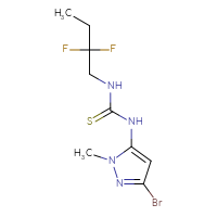 Chemical structure of 1-(3-bromo-1-methyl-1H-pyrazol-5-yl)-3-(2,2-difluorobutyl)thiourea - CSSB21432449602
