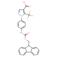 Chemical structure of 1-[4-({[(9H-fluoren-9-yl)methoxy]carbonyl}amino)phenyl]-5-(trifluoromethyl)-1H-pyrazole-4-carboxylic acid - CSSB03437854114