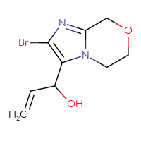 Chemical structure of 1-{2-bromo-5H,6H,8H-imidazo[2,1-c][1,4]oxazin-3-yl}prop-2-en-1-ol - CSSB21246478102